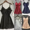 Casual Dresses Damen Sexy Seidensatin-Nachtkleid, ärmellose Stickerei-Nachthemden, V-Ausschnitt, Nachthemd, Spitze, Nachtwäsche, Nachtwäsche für