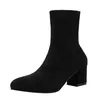 Bottes printemps automne chaussures pour femmes bout rond troupeau femme talons épais pompes courtes cheville chaussette