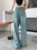 Jeans Femme Benuynffy Vintage Poignets Lavés Femmes 2024 Printemps Été Mode Coréenne Lâche Taille Haute Droite Jambe Large Denim Pantalon