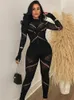 Summer Outfits Streetwear Jumpsuits Women Long Sleeve BodyCon Rompers Jumpsuit Skinny Blue Mesh See även om Overalls 240301