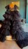 Black Tulle Ruffles A Line Prom Dresses For Little Girl Sexy Tiered Puffy Split Formal Evening Gowns Beading Robe De Soiree