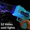 Sand Play Water Fun 12 Holes Bubble Gun Toy Childrens Electric Soap Bubbles Machine With LED Light Outdoor Game Toys Wedding Party Birthday Presents
