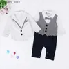 Jumpsuits New Fashion Beach Style Summer Baby Boys Romper Short Sleeve Gentleman Infant Jumpsuit Newborn Boy Formal Clothes L240307