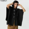 INCERUN Uomo Mantello Cappotti Tinta unita Con cappuccio Bottone Irregolare Trench Poncho Streetwear Moda allentata Casual Mantello maschile S-5XL 240228