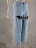 Moda Trendy Hot Diamond Design Blu Distressed Rilassamento dei pantaloni a gamba larga a vita alta Primavera 2024 Jeans scava fuori dalle donne