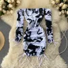 Dress Korean Autumn New Package Hip Dress Women Fashion Longsleeved Sexy High Waist Slim Drawstring Vintage Vestidos P229