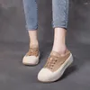 Casual Shoes loafers Women Summer Walk Beige äkta läderslip på lägenheter runt tå mjukt