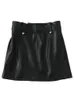 Autumn Winter Women Fashion A-Line Faux Leather PU Mini Empire Skirts Female Street Black Pocket High Waist Zipper Skirt 240222