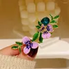 Broscher kreativa oljemålning iris för kvinna avancerad retro blå zirkonblommor corsage eleganta tillbehör