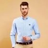 قمصان S-6XL Oxford للرجال الأكمام الطويلة القطن النقي الصلب Stripe Leisure Progroed Horse Streetwear Business Office 6XL 240307