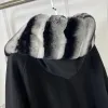 Polos Rex Rabbit Fur Płaszcz Kobiety swobodny z kapturem Nowy jesień zima modna kurtka kaszmirowana