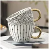 Tazas Cerámica geométrica pintada a mano con mango dorado Tazas irregulares hechas a mano para café Té Leche Avena Cumpleaños creativo Drop Entregar DH0X2