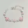 Cherry Blossom Bow Bracelet Small High End Pink Zirconia Stone, Clear and Cold Feeling, Best Friend Handicraft, Trendy Bracelet