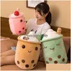 Fyllda plyschdjur Fasion P Hy Wy Creative Fruit Milk Tea Cartoon Pillow Toy Slee Pearl Cup Stuff Stuff Cotton Doll Christmas Drop de DHBR2 240307