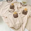Jumpsuits Family Matching Clothing Spring Summer Soft Cotton Cute T Shirt Father Son Mommy and Me T Shirt Baby Romper Kids Top L240307