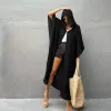 Hendek hoodies ceket yaz şifon kravat boyası baskı siyah renk şık hırka bir düğme uzunluğunda robe flowy örtbaslar boho göçebe pelerin pelerin