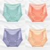 Femmes culottes sous-vêtements dentelle solide Lingerie caleçon haute couleur coton 4 pièces filles taille sans couture Sexy slips