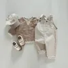 Otoño niña bebé overoles de mezclilla niño niños sólido casual sin mangas tirantes mono infantil pantalones de algodón niño pantalones simples 240226