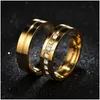 Bant Yüzük Güncelleme Altın Paslanmaz Çelik Groove Ring Nişan Düğün Yüzükleri Band erkek kadınlar elmas moda mücevher Damlası Teslimat Jewe Dhgao