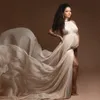 White Maternity Long Dresses Pography Posing Props Sexy Elegant Gold Color Leather African Shoot Studio Dress 240301