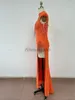 Scene Wear Lingdong Tassels Sexig ihålig ut med hög slits orange paljett elegant röd matta årlig festklänning