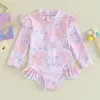 Swimwear Baby Girl Swimsuits Summer Ruffle Floral Print Long Sleeves Zipper Jumpsuit Beachwear for Toddler Bathing Suits