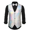 Gilets pour hommes Cool hommes gilet rétro Disco marié fête de mariage noeud papillon ensemble avec surface brillante col en V simple boutonnage pour spécial