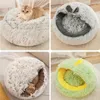 Inverno longo pelúcia gato de estimação cama redonda almofada de gato casa de gato quente cesta gato saco de dormir ninho de gato canil para pequeno cão gato 240226