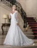 V-neck Long Vintage Sleeve Dresses Beaded Button Back Sheer Bridal Wedding Gowns Vestido De