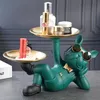 Bulldog francese Ornamento per riporre in resina Due vassoi in metallo Statua del cane Decorazione del soggiorno Decorazione della statua del maggiordomo domestico Regalo 240304
