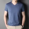 Hoogwaardige 100% Katoen Mannen t-shirt Merk Zomer Tops V-hals Effen Kleur Effen Korte Mouw Casual Mode Heren kleding 240226