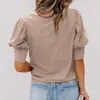 Blusas femininas Mulheres Outono T-shirt Elegante Top de Verão com Mangas Lanterna Pescoço Redondo Design Macio Tecido Respirável para Escritório