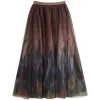 Dresses Beautiful Gradient Color Long Tulle Skirts Women Korean Aline High Waist Pleated Maxi Skirt Female School Skirt Girls