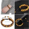 Chaîne 8mm Double Couche Tiger Eye Bracelet Pierre Naturelle Rangée Bracelets Réglables Bracelet Bracelet Manchette Femmes Et Hommes Bijoux Dr Dhjwb