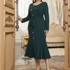 Casual Dresses Green Plus Size 4XL Party For Women Long Sleeve Pleated Fishtail Dress Elegant Office Ladies Formal Evening Robe