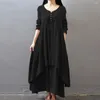 Vestidos casuais robe vestido solto ajuste leve tudo combinado falso duas peças grande bainha retro para férias