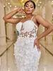 Plus Size White Lace Evening Dresses Spaghetti Straps Neckline Prom Gowns Mermaid 3D Butterflies Appliqued Special Ocn Dress
