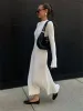 Dress Bodycon White Maxi Knitted Dresses for Women Oneck Elegant Long Sleeve Sweater Dresses Autumn Y2k Sexy High Waist Vestido