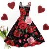 Casual jurken losse pasvorm dames Valentijnsdag vestido mouwloos knielengte retro een lijn uitlopende swing formele prom feestjurk