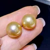 Studörhängen Classic Simple 925 Sterling Silver Pearl For Women 12-13mm Round Sea Golden Fashion Party Wedding Jewelry