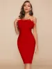 Dress BEAUKEY Sexy Women Black Feathers Luxury Bandage Dresses 2023 Summer Red Cocktail Party Bodycon Dress Club White Vestidos XL