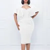 Vêtements ethniques Élégant Solide Dos Nu Taille Haute Mini Robe Mode Col Montant Demi-manche Hip Wrap Tempérament Dames Creux Out