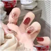 Unghie finte 24 pezzi adesivi per unghie in gel semi-indurito fai da te strisce di colore solido a lunga durata adesivo cursore Fl Er decalcomania manicure consegna goccia Dhblj