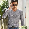 Heren T-shirts Herfst Slanke Streetwear V-hals T-shirt Mannen Casual Fitness Tops Tees Vintage Blauw Lange Mouw Plevier Homme plus Size Drop Dhwlw