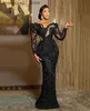 Robes sexy urbaines Aso Ebi 2022 arabe grande taille noir luxueux gaine robes de bal dentelle perlée col transparent soirée formelle deuxième réception robes robe Q240307