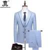 Suits ( Jacket + Vest + Pants ) 2024 New Fashion Boutique Plaid Mens Casual Business Suit Groom Wedding Dress Formal Slim Plaid Suit