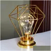 Lámparas de mesa Lámpara de escritorio LED de hierro forjado romántico moderno Forma geométrica Mesita de noche Luz decorativa de noche Modelado de péndum Gota de boda del Dhxr5