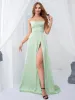 Dress Shiny Satin Long Floor Length Party Dress Tie Up Straps Split Sleeveless Evening Prom Dress Mint Green Red