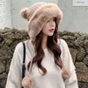 Black Wool ball Russsian Snow Winter Fluffy Plush Thick Fur Hat Faux Fox Furry Cap Head Warmer Outdoor Headgear Women Girl Men Y21269A
