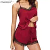 Damen Nachtwäsche 2pc Frauen Sexy Dessous Spitze Satin Leibchen Hosen Pyjamas Schlaf Tragen Hause Kleidung 2023YXD6